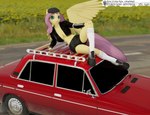 anthro bottomwear breasts car clothed clothing feathered_wings feathers female field footwear fur grass hair legwear looking_at_viewer nature nature_background open_mouth outside pink_hair plant retro_car shoes sky smile socks solo text topwear vehicle wings yellow_body yellow_feathers lox_(artist) adidas friendship_is_magic hasbro lada my_little_pony mythology fluttershy_(mlp) equid equine horse mammal mythological_creature mythological_equine pegasus pony 2021 3d_(artwork) detailed digital_media_(artwork) hi_res russian_text shaded translated url watermark