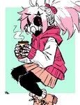 anthro black_body black_fur boots bottomwear clothed clothing coffee_cup container crossdressing cup femboy footwear fully_clothed fur hair holding_coffee_cup holding_container holding_cup holding_object hoodie looking_at_viewer male mandibles miniskirt multicolored_body multicolored_fur multicolored_hair pink_clothing pink_hair pink_hoodie pink_topwear ponytail shoes skirt solo steam topwear two_tone_body two_tone_fur two_tone_hair white_body white_fur white_hair slither_wing_enjoyer arachnid arthropod spider