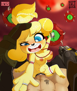 3_toes 4_fingers 8_nipples accessory alcohol animal_genitalia animal_vulva anthro anthro_penetrated areola armband beverage big_breasts black_bottomwear black_clothing black_eyebrows black_gloves black_handwear black_nose black_pants black_vulva blonde_hair blue_eyes blue_pupils blush bottomwear bottomwear_down breasts canine_genitalia canine_vulva clothed clothed_human clothed_male clothing container cup digit_ring drinking_glass duo duo_focus erection eyebrows eyelashes faceless_character faceless_human faceless_male feet female female_anthro female_penetrated finger_ring fingers first_person_view floppy_ears fur garter genitals glass glass_container glass_cup gloves green_clothing green_eyes green_gloves green_handwear group gun hair hand_on_belly handwear head_grab heart_eyes heart_symbol holding_glass holding_gun holding_object holding_ranged_weapon holding_shotgun holding_weapon huge_penetration human_on_anthro human_penetrating human_penetrating_anthro human_pov humanoid_genitalia humanoid_penis interspecies jewelry larger_human larger_male male male/female male_human male_penetrating male_penetrating_female male_pov multi_nipple multicolored_clothing multicolored_gloves multicolored_handwear necklace nipples nude nude_anthro nude_female open_mouth orifice_tugging pants pants_down partially_clothed pawpads penetrating_pov penetration penile penile_penetration penis penis_in_vagina pink_areola pink_nipples pink_tongue pubic_tattoo pupils raised_eyebrow ranged_weapon red_armband red_jewelry red_necklace sex shotgun size_difference slit_pupils smaller_anthro smaller_female smaller_penetrated solo_focus stretched_vagina tattoo teeth toes tongue two_tone_armband two_tone_clothing two_tone_gloves two_tone_handwear vaginal vaginal_penetration vaginal_tugging vein veiny_penis vulva weapon whiskey whiskey_glass white_armband yellow_body yellow_ears yellow_fur yellow_pawpads bunbunmuffins animal_crossing doom_(series) id_software microsoft nintendo doom_slayer isabelle_(animal_crossing) cacodemon canid canine canis demon domestic_dog human mammal shih_tzu toy_dog 2025 absurd_res crossover dated hi_res signature