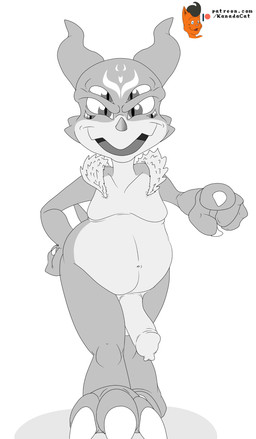 4_fingers 6_eyes anthro balls claws feet fingers foreskin genitals gesture hand_gesture head_markings looking_at_viewer male markings multi_eye navel open_mouth open_smile penis pointing simple_background slightly_chubby smile solo toe_claws walking white_background kanada bandai_namco digimon digimon_(species) veemon 2021 absurd_res greyscale hi_res monochrome