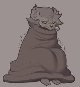 bedding blanket blush blush_lines bodily_fluids bone deer_skull hooves ill motion_lines skull skull_head solo sweat under_blanket conditional_dnp welwraith wicker_(welwraith) deer mammal 2026 digital_drawing_(artwork) digital_media_(artwork) grey_theme