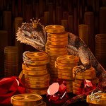 ambiguous_gender brown_eyes coin crown feral gem headgear money ruby_(gem) solo charlatan-of-doom agamid bearded_dragon lizard reptile scalie 1:1 2020 absurd_res hi_res