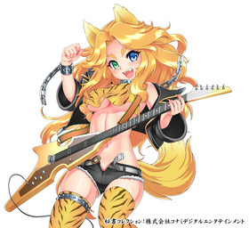 bare_shoulders belt blonde_hair bottomwear bracelet breasts chain clothed clothing collar crop_top electric_guitar fangs female guitar hair heterochromia jacket jewelry legwear long_hair looking_at_viewer midriff musical_instrument navel open_bottomwear open_clothing open_jacket open_mouth open_pants open_topwear pants partially_clothed pattern_clothing pattern_legwear playing_guitar playing_music plucked_string_instrument shirt shorts simple_background smile solo spiked_bracelet spiked_collar spikes string_instrument striped_clothing striped_legwear stripes teeth thigh_highs thigh_strap topwear under_boob unzipped white_background zipper gochou flying_v gibson hisho_collection animal_humanoid canid canid_humanoid canine canine_humanoid canis humanoid mammal mammal_humanoid wolf wolf_humanoid hi_res