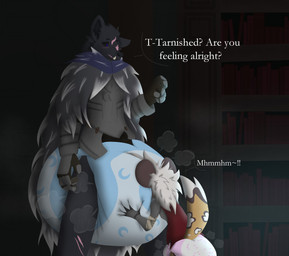 ambiguous_gender anthro big_diaper clean_diaper diaper diaper_sniffing duo huge_diaper kissing_diaper male pink_diaper sniffing crybabybluberry elden_ring fromsoftware blaidd_(elden_ring) african_wild_dog canid canine canis mammal wolf