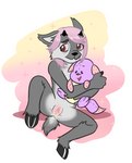 animal_plushie anthro arms_bent bent_legs bodily_fluids brown_eyes clitoris cum cum_in_pussy cum_inside female flat_chested fur genital_fluids genitals grey_body grey_fur hair holding_object holding_plushie neomorph_(neopets) nude pink_hair plushie pussy raised_leg short_snout snout solo spread_legs spreading stitch_(sewing) urethra young young_anthro young_female doomcat neopets bovid caprine goat grey_neopet ixi_(neopets) kacheek mammal neopet_(species) hi_res