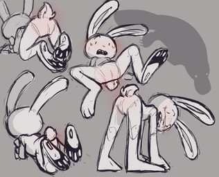 all_fours ambiguous_gender anthro blush butt butt_shot ears_up featureless_crotch feet front_view hindpaw lying nude null on_front paws presenting raised_leg raised_tail rear_view sharp_teeth sitting solo spread_legs spreading standing suggestive suggestive_pose surprised tail teeth platypusbill sam_and_max max_(sam_and_max) lagomorph leporid mammal rabbit hi_res