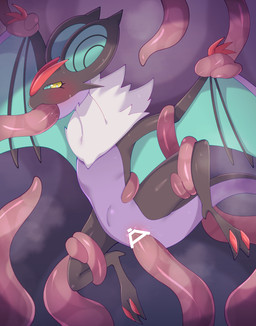 anthro biped black_body black_tail blush claws eyelashes female fur genitals green_body multicolored_tail penetration purple_body purple_tail red_body sex simple_background tail tentacle_penetration tentacles vaginal vaginal_penetration vulva white_body white_fur wings himimi nintendo pokemon generation_6_pokemon noivern pokemon_(species) censored hi_res