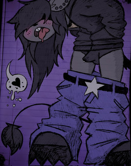 anthro black_clothing black_jacket black_topwear blue_bottomwear blue_clothing blue_jeans blue_pants blush bodily_fluids bottomwear clothing denim denim_bottomwear denim_clothing ear_piercing ear_stud fur genital_fluids genitals grey_body grey_fur gynomorph hair intersex jacket jeans leaking_precum long_hair pants penis piercing precum solo speech_bubble standing tongue tongue_out topwear critteremitter critter_(critteremitter) mammal mouse murid murine rodent 2024 digital_media_(artwork) hi_res traditional_media_(artwork) trans_(lore) trans_woman_(lore)