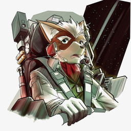 5_fingers anthro black_nose brown_body brown_fur clothing ears_up eyebrows fangs fingers fur gloves green_eyes hair handwear holding_object jacket kerchief male open_mouth pink_tongue red_kerchief seat_belt simple_background solo space spacecraft teeth tongue topwear vehicle white_background white_clothing white_eyebrows white_gloves white_hair white_handwear white_jacket white_topwear window zipper nejinoki nintendo star_fox fox_mccloud canid canine fox mammal 1:1 2014