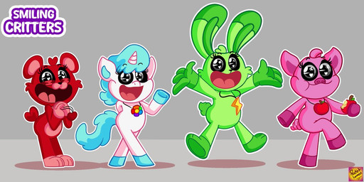 anthro female green_body group horn pink_body red_body white_body rocketlennon mob_entertainment mythology poppy_playtime smiling_critters bobby_bearhug craftycorn hoppy_hopscotch pickypiggy bear domestic_pig equid equine lagomorph leporid mammal mythological_creature mythological_equine rabbit suid suine sus_(pig) unicorn model_sheet