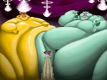 belly feeding group macro male morbidly_obese obese overweight trio wolfgerlion64 nintendo pokemon effra geoffachu bulbasaur generation_1_pokemon generation_8_pokemon gigantamax_alcremie gigantamax_pokemon pikachu pokemon_(species) 4:3 absurd_res hi_res