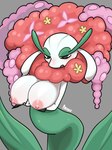 areola arm_under_breasts big_breasts blush breasts clothed clothing elemental_creature elemental_humanoid female flora_fauna florges generation_6_pokemon grey_background hi_res holding_breast huge_breasts humanoid neck_tuft negoya nintendo nipples open_mouth pink_areola pink_nipples plant plant_humanoid pokemon pokemon_(species) red_flower_florges simple_background slightly_chubby topless tuft