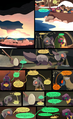 dialogue egg fantasy female feral hut inside lakeside male post-apocalyptic text thepatchedragon dragonscape mythology forl_(thepatchedragon) gila_(thepatchedragon) hiker_(thepatchedragon) jat_(thepatchedragon) dinosaur dragon drekir mythological_creature mythological_scalie prehistoric_species reptile scalie theropod absurd_res comic hi_res