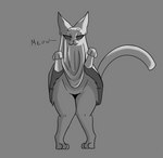 anthro big_butt butt clothed clothing female fur looking_at_viewer nude simple_background smile solo white_background archerteamr_artist ghost_(archerteamr) domestic_cat felid feline felis mammal digital_media_(artwork) monochrome