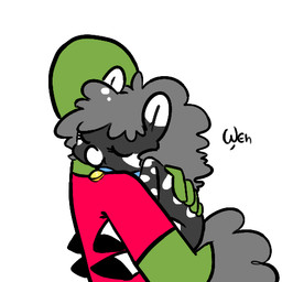 biped black_body black_fur clothing collar duo ear_markings eyelashes eyes_closed facial_markings female feral fluffy fluffy_hair fluffy_tail fur green_body green_skin grey_hair grey_tail hair hand_on_back head_markings holding_character hug leg_markings markings multicolored_body multicolored_fur quadruped shirt simple_background t-shirt tail text topwear two_tone_body two_tone_fur white_background white_body white_fur mt hasbro my_little_pony anon equid equine mammal zebra 1:1 2013 english_text low_res