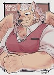 anthro brown_body brown_fur clothing dress_shirt fur male muscular muscular_anthro scar shirt solo topwear tusks vest igarashi_ta lifewonders tokyo_afterschool_summoners marchosias_(tas) canid canine canis mammal wolf half-length_portrait hi_res portrait