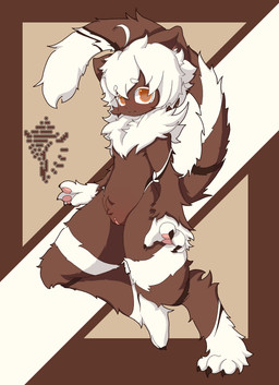 brown_body brown_fur embarrassed female fur genitals hair on_one_leg orange_eyes pink_vulva red_face solo standing vulva white_hair young cassis felid mammal absurd_res hi_res