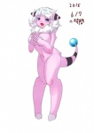 anthro anthrofied big_breasts biped blue_eyes blush breasts featureless_breasts female fingers fur hair hooves markings nude open_mouth pink_body pink_fur pokemorph simple_background solo standing striped_markings striped_tail stripes tail tail_markings white_background white_hair ni_jikan nintendo pokemon bovid caprine flaaffy generation_2_pokemon mammal pokemon_(species) 2015