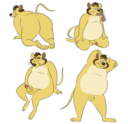 all_fours anthro balls belly butt erection eyes_closed flaccid genitals male male/male masturbation oral overweight overweight_male penis simple_background solo white_background yellow_body swarentaiger the_mysteries_of_providence rudolph_(the_mysteries_of_providence) mammal mouse murid murine rodent 2025 hi_res