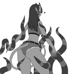 butt consentacles ear_piercing female freckles hair horn not_furry piercing smile solo tentacles tentacles/female tentacles_around_legs tentacles_on_legs horus1998 horusthealtruist meru_(merunyaa) demon demon_humanoid horned_humanoid humanoid absurd_res hi_res monochrome