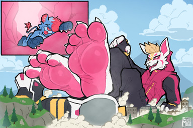anthro city city_destruction claws clothing crossed_legs destruction discarded_footwear duo feet foot_fetish foot_focus footwear lying macro male micro nano shoes shoes_removed toe_claws supermattym8 epic_games fortnite drift_(fortnite) matty_(supermattym8) canid canine felid fox mammal pantherine 3:2 hi_res