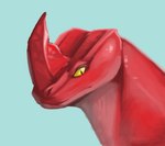 ambiguous_gender facial_horn feral horn nude pupils red_body slit_pupils solo yellow_eyes fimukisza netflix the_sea_beast red_(the_sea_beast) kaiju red_bluster sea_monster bust_portrait digital_media_(artwork) portrait