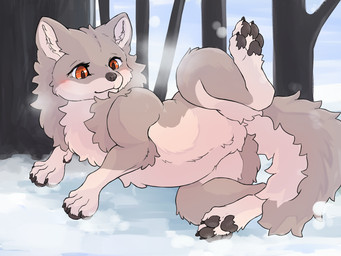 4_toes black_claws black_nose black_pawpads blush breath brown_body brown_fur claws countershading day detailed_background digitigrade eyelashes facial_tuft featureless_crotch feet female feral fluffy fluffy_tail forest fur grey_body grey_fur inner_ear_fluff lying multicolored_body multicolored_fur nature nature_background on_side orange_eyes outside pawpads paws plant presenting quadruped raised_leg smile snow solo spread_legs spreading tail tan_body tan_fur teeth toe_claws toes tree tuft two_tone_body two_tone_fur white_body white_fur winter fusau canid canine canis mammal wolf 2023 4:3 detailed digital_media_(artwork) hi_res