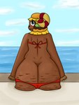 anthro big_butt butt cellulite clothing female lewdmat13 overweight overweight_female slightly_chubby slightly_chubby_female solo swimwear wardrobe_malfunction unknown_artist animal_crossing nintendo frita_(animal_crossing) bovid bovine caprine mammal sheep 3:4 absurd_res hi_res