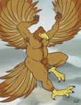 3_toes 5_fingers animal_genitalia anthro armpit_hair avian_feet balls beak biped body_hair brown_body brown_feathers claws cloud detailed_background feathers feet fingers flying genitals gloves_(marking) humanoid_hands landscape male male_anthro markings midair non-mammal_balls nude nude_anthro nude_male outdoor_nudity outside overweight overweight_anthro overweight_male piercing sheath smile smiling_at_viewer solo tail tail_feathers toe_claws toes wings yellow_beak yellow_feet gtskunkrat accipitrid accipitriform avian bird eagle digital_drawing_(artwork) digital_media_(artwork) hi_res signature