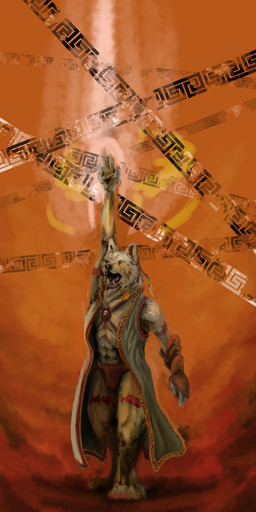 abs abstract_background anthro armor biped clothed clothed_anthro clothed_male clothing coat fangs fur gauntlets gloves handwear humanoid_hands jewelry magic_user male male_anthro raised_arm ruff simple_background smoke solo standing teeth topwear tribal tribal_jewelry sekki canid canine canis mammal wolf 2009 digital_media_(artwork) hi_res