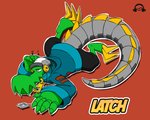 3_toes ambiguous_gender anthro beanie bottomwear claws clothing collar cybernetics electronics feet hat headgear headphones headwear hoodie long_tail lying machine metal_tail music_player on_front pants prosthetic solo tail toes topwear zipper jonswell lethal_league latch crocodile crocodilian reptile scalie 5:4