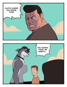 angry anthro black_bottomwear black_choker black_clothing black_hair black_jewelry black_necklace black_sclera bodily_fluids bottomwear breasts brown_clothing brown_topwear censor_bar choker clothed clothed_anthro clothed_human clothed_male clothing cloud countershade_arms countershade_face countershade_neck countershade_torso countershading cross-popping_vein day dialogue eyelashes fin fully_clothed fully_clothed_anthro furrowed_eyebrows grey_body grey_clothing grey_countershading grey_shirt grey_topwear group gynomorph hair head_fin intersex jewelry male mouth_closed necklace nervous nervous_sweat outside shirt side_view sky small_comic snout speech_bubble surprised sweat sweatdrop_(iconography) talking_to_another tan_clothing tan_topwear teal_sky teeth_showing text thin_eyebrows topwear trio white_hair white_sclera wide_eyed yellow_eyes bonnymama7 dylan_(bonnymama7) shark_gal_(bonnymama7) aquatic fish human mammal shark 2025 absurd_res bust_portrait comic digital_drawing_(artwork) digital_media_(artwork) english_text half-length_portrait hi_res portrait
