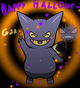 ambiguous_gender cleft_tail clothing costume cross-popping_vein duo female feral fingers fur gesture halloween_costume hand_gesture headgear headwear holidays mask open_mouth pokemon_speak simple_background smile tail text v_sign yellow_body yellow_fur rapistwerewolf halloween nintendo pokemon cosplay_pikachu_(character) generation_1_pokemon gengar ghost mammal murid pikachu pokemon_(species) rodent spirit 2021 digital_media_(artwork) english_text hi_res