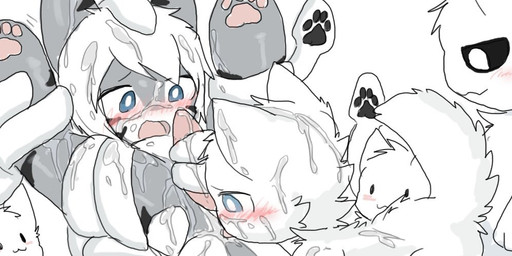 ambiguous_gender anal anal_penetration animal_genitalia animal_penis anthro bdsm black_body black_fur black_sclera blue_eyes blush blush_lines bodily_fluids bondage bound cum cum_on_face cum_on_penis cum_while_penetrated doggystyle ejaculation folded from_behind_position fur genital_fluids genitals group group_sex hair headpat legs_up male male/male mask open_mouth oral patting pawpads paws penetration penis pink_penis questionable_consent restrained rimming sex simple_background spread_legs spreading striped_body stripes tears tentacle_sex tentacles threesome white_background white_body white_eyes white_fur white_hair young young_anthro young_male chano changed_(video_game) lin_(changed) puro_(changed) squid_dog_(changed) tiger_shark_(changed) aquatic canid canine canis cephalopod coleoid decapodiform domestic_dog fish goo_creature human hybrid mammal mollusk shark wolf 3:1