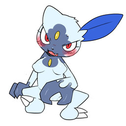 anthro asymmetrical_ears blue_body blue_fur breasts claws fangs female forehead_gem front_view fur gem genitals kemono looking_at_viewer medium_breasts nipples null pink_tongue red_eyes semi-anthro simple_background solo teeth toe_claws tongue vulva white_background yellow_gem pizademokttero nintendo pokemon pokemon_legends_arceus generation_8_pokemon hisuian_form hisuian_sneasel pokemon_(species) regional_form_(pokemon) 1:1 2022 digital_media_(artwork)