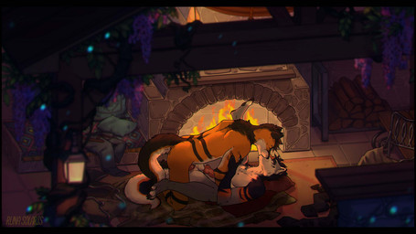 anal anal_penetration animal_genitalia animal_penis anthro anthro_on_anthro anthro_penetrated anthro_penetrating anthro_penetrating_anthro balls canine_genitalia canine_penis clothing detailed_background duo eyes_closed feet fireplace from_front_position genitals inside kissing knot lamp lantern legs_up light lying male male/male male_penetrated male_penetrating male_penetrating_male missionary_position on_back penetration penis plant sex vines runasolaris canid canine canis domestic_dog fox hybrid mammal wolf 16:9 2021 digital_media_(artwork) widescreen