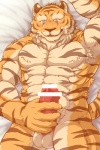 abs anthro armpit_hair biceps body_hair fur male muscular muscular_anthro muscular_male pecs solo wildheit felid mammal pantherine tiger 2:3 censored digital_media_(artwork)