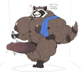 3_toes 5_fingers abs after_shower angry annoyed anthro areola armpit_hair balls barazoku biceps big_areola big_balls big_muscles big_nipples big_pecs big_penis biped black_nose blue_towel bodily_fluids body_hair bottle brown_body brown_fur chest_hair claws container cross-popping_vein deltoids erection eyebrows facial_markings feet finger_claws fingers foreskin fur genital_fluids genitals glans gloves_(marking) grey_text hand_on_hip hand_on_own_hip happy_trail head_markings holding_bottle holding_container holding_object huge_balls huge_muscles huge_pecs huge_penis humanoid_genitalia humanoid_hands humanoid_penis hyper hyper_genitalia hyper_muscles hyper_penis leg_markings looking_at_viewer male male_anthro manly markings mask_(marking) motion_lines multicolored_body multicolored_fur muscular muscular_anthro muscular_arms muscular_male muscular_thighs navel nipples no_irises no_pupils nude nude_anthro nude_male open_mouth pecs penis pink_tongue precum profanity pubes quads red_eyes retracted_foreskin ring_(marking) ringed_tail short short_male simple_background small_but_hung small_feet small_hands socks_(marking) solo standing striped_markings striped_tail stripes sweat tail tail_markings talking_to_viewer teeth text three-quarter_view throbbing toe_claws toes tongue towel towel_on_shoulder trapezius triceps vein veiny_muscles veiny_penis whiskers white_background white_body white_eyebrows white_fur majestictweive neonavis guardians_of_the_galaxy marvel rocket_raccoon mammal procyonid raccoon digital_drawing_(artwork) digital_media_(artwork) english_text flat_colors full-length_portrait hi_res portrait