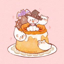 black_eyes black_nose chibi clothing costume creepy_cute dot_eyes feral food fruit group halloween_costume hat headgear headwear holidays micro plant pumpkin simple_eyes sitting white_body wizard_hat sayuupi halloween bear ghost mammal polar_bear spirit ursine 1:1 2021