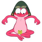 anthro blush censored_by_face clothing emoji_censorship eyewear goggles hat headgear headwear looking_down male nude red_body shota sitting solo young young_anthro young_male anonymous_artist amphibia_(series) disney sprig_plantar amphibian frog censored hi_res