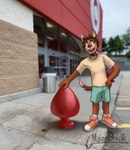 anthro bollard bottomwear brown_body brown_fur buttplug clothed clothing day ear_piercing footwear fully_clothed fur grass humor male open_mouth open_smile outside photo_background piercing plant plug_(sex_toy) pose real sex_toy shirt shoes shorts sky smile socks solo store storefront tan_body tan_fur target_ball teeth tongue topwear trash_can tree glass0milk third-party_edit target_corporation tony_amaretto canid canine mammal hi_res mixed_media photo_manipulation photography_(artwork) shopped