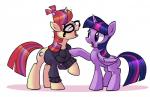 boop clothing cutie_mark duo eyewear feathered_wings feathers female feral fur glasses hair horn multicolored_hair poking purple_body purple_feathers purple_fur purple_hair simple_background sweater topwear two_tone_hair white_background wings gsphere friendship_is_magic hasbro my_little_pony mythology moondancer_(mlp) twilight_sparkle_(mlp) equid equine mammal mythological_creature mythological_equine unicorn winged_unicorn 2015 hi_res