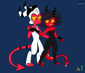 black_clothing black_eyes black_hair black_unitard breasts cleavage clothed clothing dancing digitigrade duo eye_contact eyelashes female fingerless_gloves freckled_face freckles gloves hair hand_holding handwear long_eyelashes looking_at_another male male/female markings mole_(marking) red_body red_skin simple_background smile spade_tail strapless_unitard tail text transparent_background twitter_handle unitard white_clothing white_hair white_unitard yellow_sclera thegiftedfire hellaverse helluva_boss millie_(helluva_boss) moxxie_(helluva_boss) demon humanoid imp 2025 alpha_channel artist_name hi_res