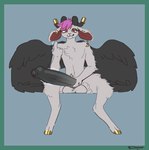 anthro back_wings ball_rest balls beckoning big_balls big_penis black_background black_body black_feathers black_glans black_horn black_penis black_wings border ear_piercing ear_ring ear_stud erection eyelashes feathered_wings feathers foreskin fur genitals gesture glans glistening glistening_eyelids glistening_hooves gold_(metal) gold_hooves gold_jewelry gradient_penis green_border hair half-closed_eyes hooves horizontal_pupils horn huge_penis humanoid_genitalia humanoid_penis jewelry looking_at_viewer male narrowed_eyes nude partially_retracted_foreskin penis piercing pink_eyes pink_hair pupils ring_piercing short_hair simple_background sitting solo unguligrade white_body white_fur wings dyyrlysh bovid caprine goat mammal 2025 aliasing aseprite_(artwork) digital_drawing_(artwork) digital_media_(artwork) hi_res shaded simple_shading