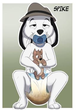 ageplay anthro bodily_fluids clothing diaper feces full_diaper fur genital_fluids hat headgear headwear infantilism male pacifier roleplay scatplay simple_background smile soiled_diaper soiling solo text unclean_diaper urine used_diaper wet_diaper wetting whiskers young young_anthro young_male baltnwolf peanuts_(comic) spike_(peanuts) beagle canid canine canis domestic_dog hunting_dog mammal scent_hound absurd_res digital_media_(artwork) english_text hi_res