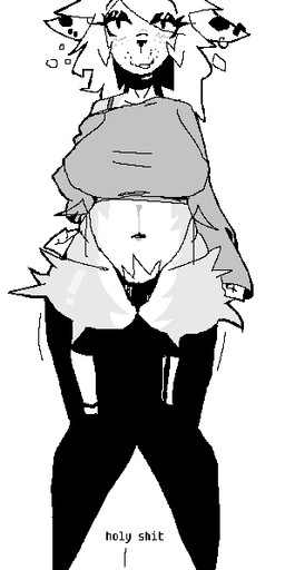anthro aroused bikini blush breasts bubble clothed clothing drunk drunk_bubble feet female legwear navel off_shoulder piercing profanity seductive solo string_bikini substance_intoxication swimwear text thigh_highs two-piece_swimsuit wide_hips klicey deltarune undertale undertale_(series) dess_holiday flowey_the_flower deer mammal english_text monochrome