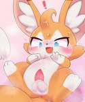 anthro anus balls blush bodily_fluids cum cum_on_face cum_on_own_face cum_on_self cumshot curled_hair ejaculation exclamation_point facial_tuft fur genital_fluids genitals hair inner_ear_fluff male orange_body orange_fur penis perineum pink_background semi-anthro simple_background solo sweat tapering_penis tuft white_body white_fur badwingm cygames world_flipper light_(world_flipper) canid canine fox mammal hi_res