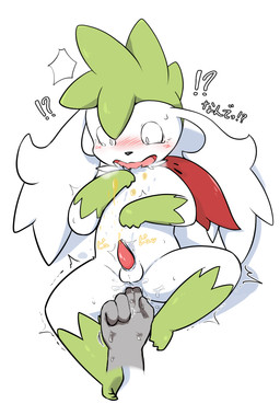 anal anal_fingering anthro balls blush bodily_fluids breath clenched_teeth ejaculation erection fingering genital_fluids genitals green_body green_eyes hands-free lying male male/male omorashi on_back peeing peeing_while_erect peeing_while_fingered peeing_while_penetrated penis tapering_penis tears teeth urine urine_on_face urine_on_self watersports tawa_1908 nintendo pokemon generation_4_pokemon legendary_pokemon pokemon_(species) shaymin sky_forme_shaymin hi_res
