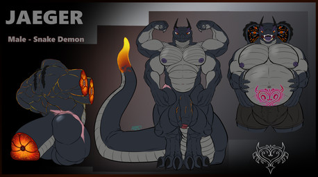 anthro balls belly bottomwear bulge clothed clothing digitigrade foreskin genitals horn male multi_arm multi_balls multi_genitalia multi_limb multi_penis muscular muscular_male nude penis pregnant pregnant_anthro pregnant_male shorts solo standing tail text thick_tail vein veiny_penis womb_tattoo frostwaterdragon demon reptile scalie snake absurd_res english_text hi_res