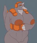 anthro anthrofied areola big_breasts biped black_eyes breasts erect_nipples eyelashes fangs female generation_4_pokemon genitals grey_body grey_skin hi_res horn huge_breasts looking_at_viewer mammal navel nintendo nipples non-mammal_breasts non-mammal_nipples nude overweight overweight_anthro overweight_female pokemon pokemon_(species) posexe pussy rhyperior rock scalie simple_background smile solo standing teeth thick_thighs wide_hips